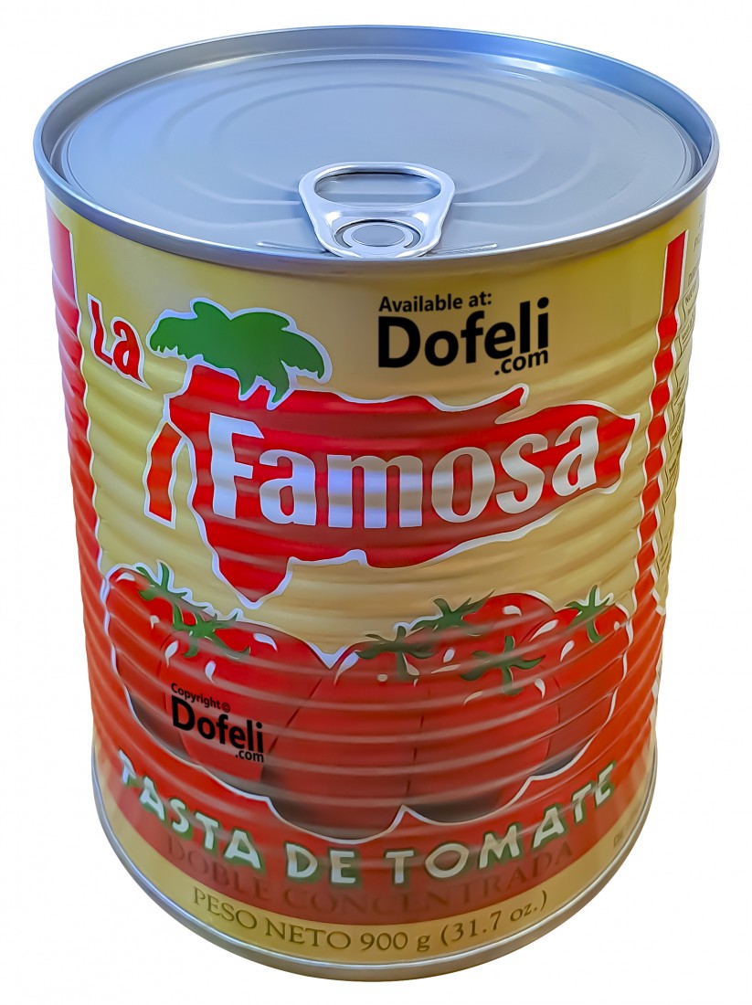 Tomato paste made in the Dominican Republic by La Famosa, perfect for savory dishes.